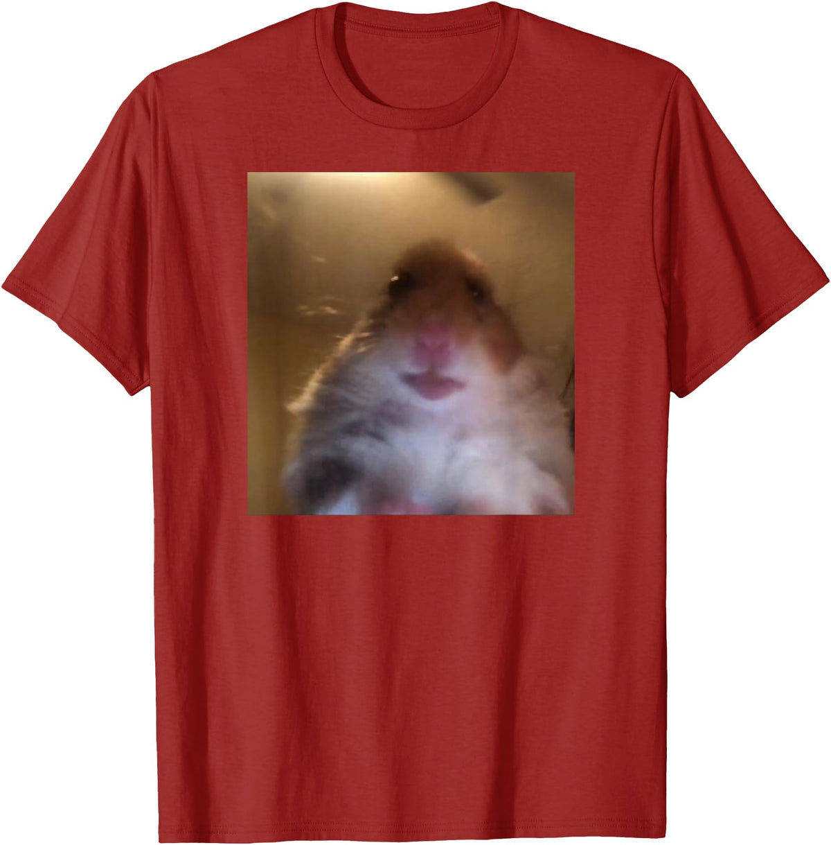 Hamster stares into the front camera I Internet Hamster Meme T-Shirt - Cranberry Red