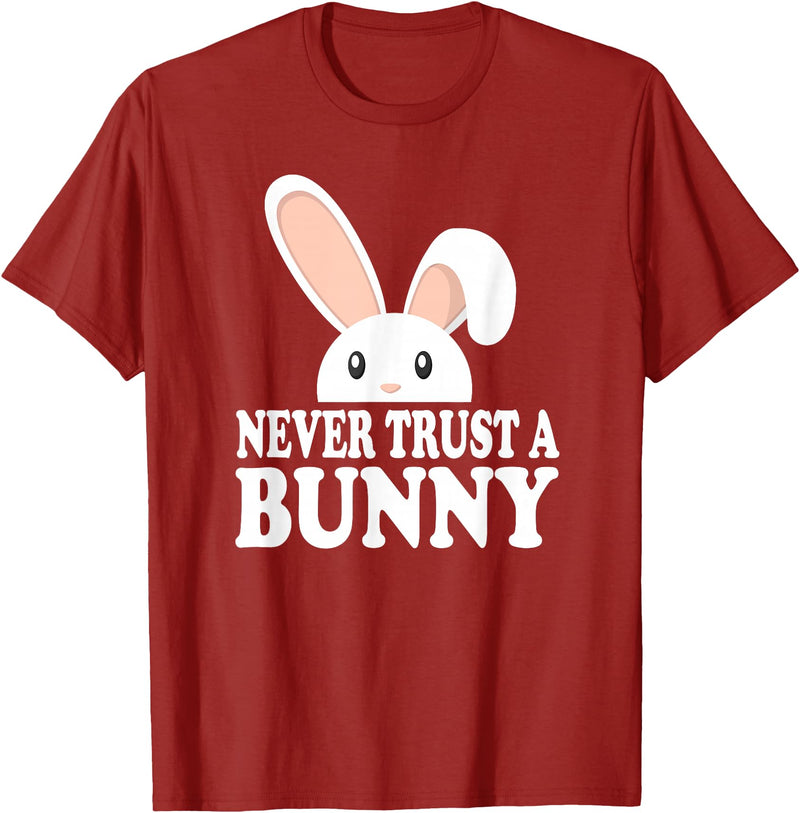 Never Trust a Bunny Funny T-Shirt in Cranberry Red
