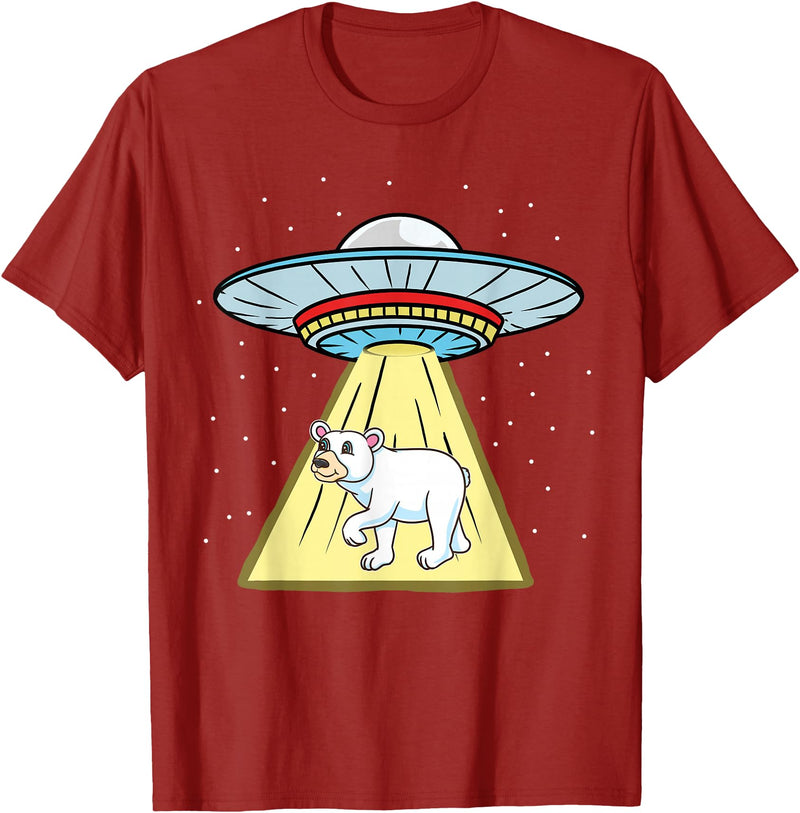 UFO Abduction Cute Polar Bear T-Shirt - Cranberry Red