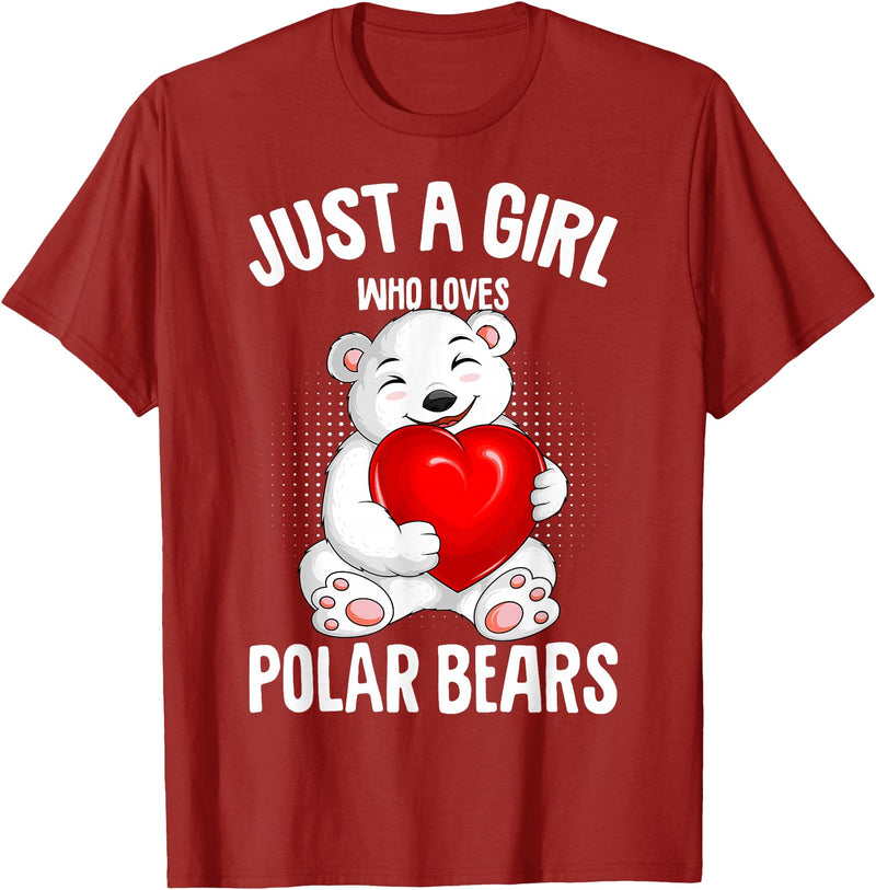 Funny Polar Bear Lover Apparel & Gift Ideas Polar Bear Just A Girl Who Loves Polar Bears Kids Girls T-Shirt - Cranberry Red