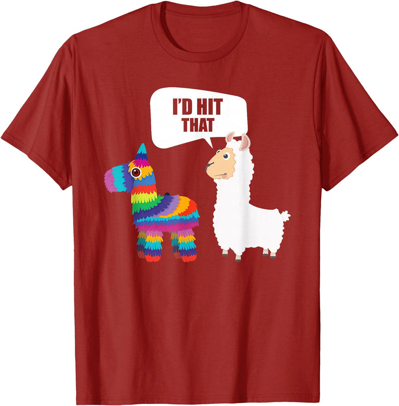 VepaDesigns Cinco De Mayo Shirt Mexican Gift Llama Id Hit That Pinata Mexican Funny Cinco de Mayo Gift T-Shirt - Cranberry Red