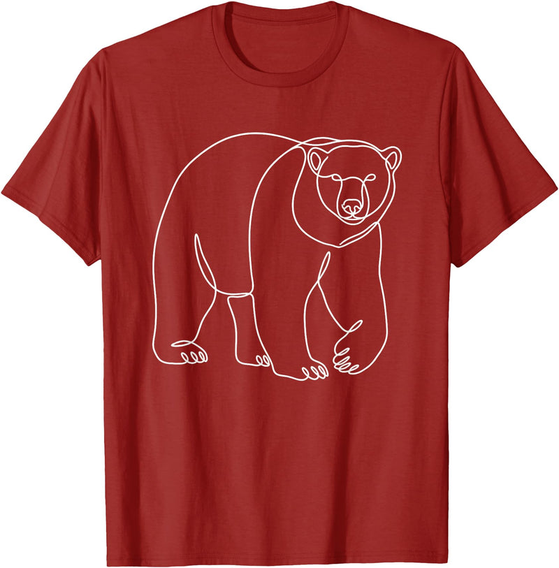 Modern Minimalist Wildlife Line Art Graphic Minimalist Polar Bear Single Line Art Drawing T-Shirt - Cranberry Red