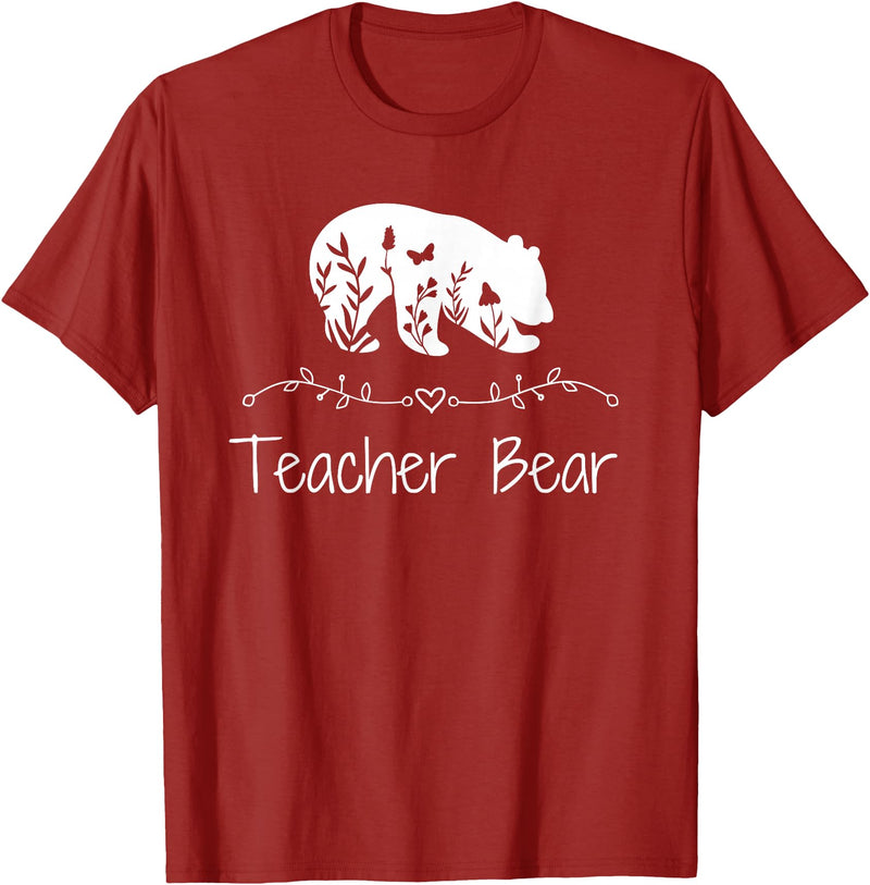 Teacher Bear Funny Teachers back to school Gifts Teacher Bear For Educators - Teacher Appreciation T-Shirt - Cranberry Red