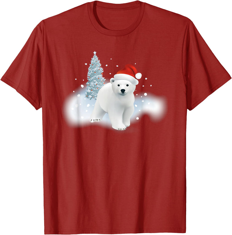 Happy Holiday Season Snow Gifts For Women Cute Christmas Polar Bear Red Santa Hat Lighted Tree Snow T-Shirt - Cranberry Red