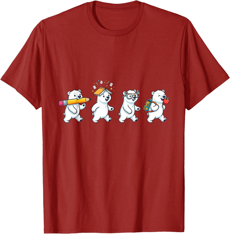 Cute Polar Bear Lovers First Day of School Costume Funny Polar Bear Back to School Teacher Student T-Shirt - Cranberry Red
