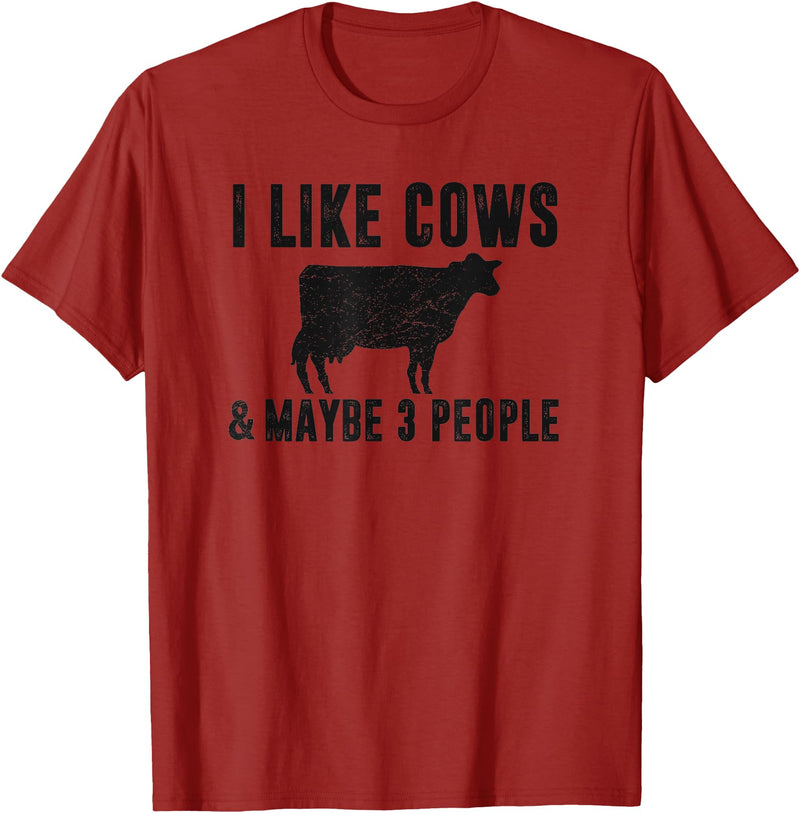 Funny Cow Lover Farmer Gifts Women Girls I Like Cows & Maybe 3 People Funny Quote Dairy Cow Graphic T-Shirt - Cranberry Red