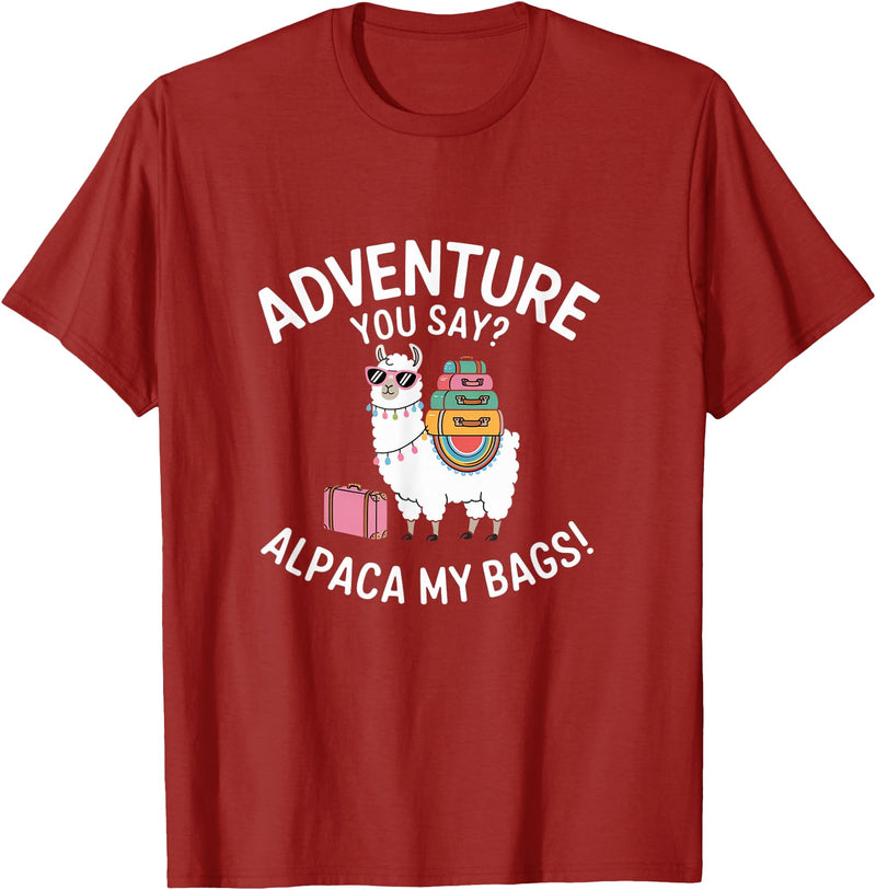 Novelty Alpacas Traveling Family Trip Joke Travel Funny Adventure You Say Alpaca My Bags Llama Women Saying T-Shirt - Cranberry Red