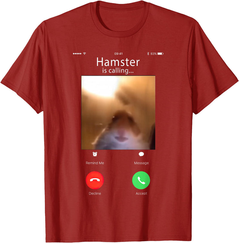 dank Meme Hamster Staring Front Camera Hamster Calling T-Shirt - Cranberry Red