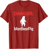 Funny Tees Danger Man Bear Pig T-Shirt - Cranberry Red