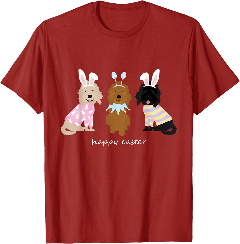 Happy Easter Goldendoodle Dogs Cute Golden Doodle Bunny T-Shirt in Cranberry Red