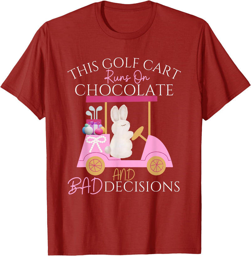 Golf Golfer Easter Eggs Bunny Rabbit Golf Cart Matching T-Shirt in Cranberry Red