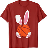 Rabbit Boys Teens Easter Basketball Egg Bunny Kids Easter T-Shirt in Cranberry Red