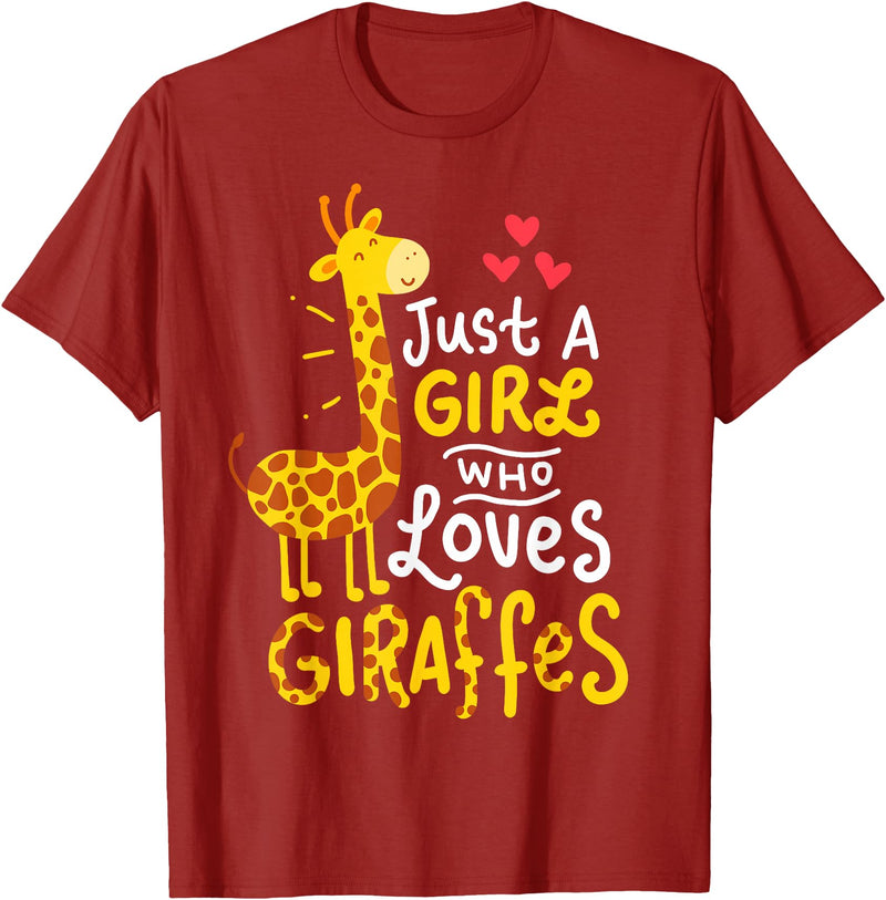 Giraffes Giraffes Giraffes Giraffe Just A Girl Who Loves Giraffes Gift T-Shirt Small - Cranberry Red