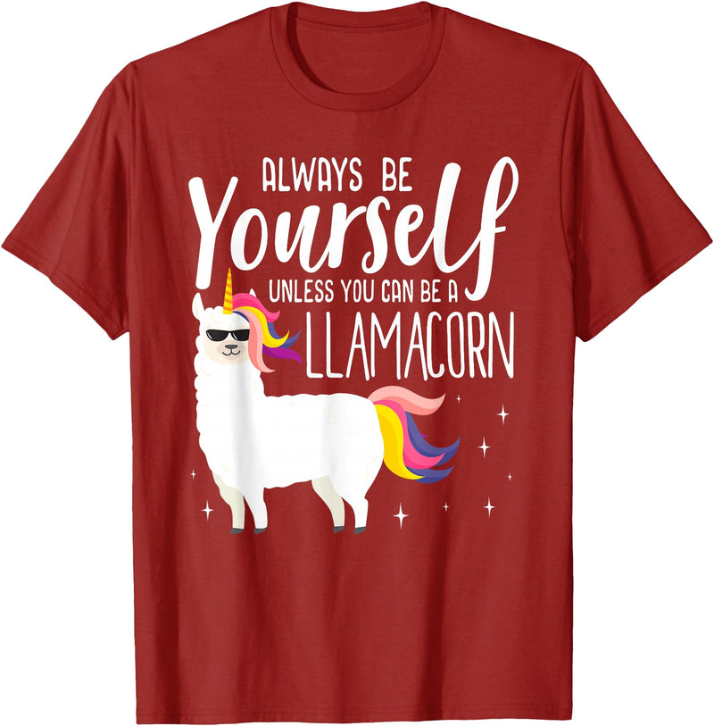 Llamacorn Clothing Always be a Llamacorn T Shirt | Fantasy Magic Llama Unicorn T-Shirt - Cranberry Red