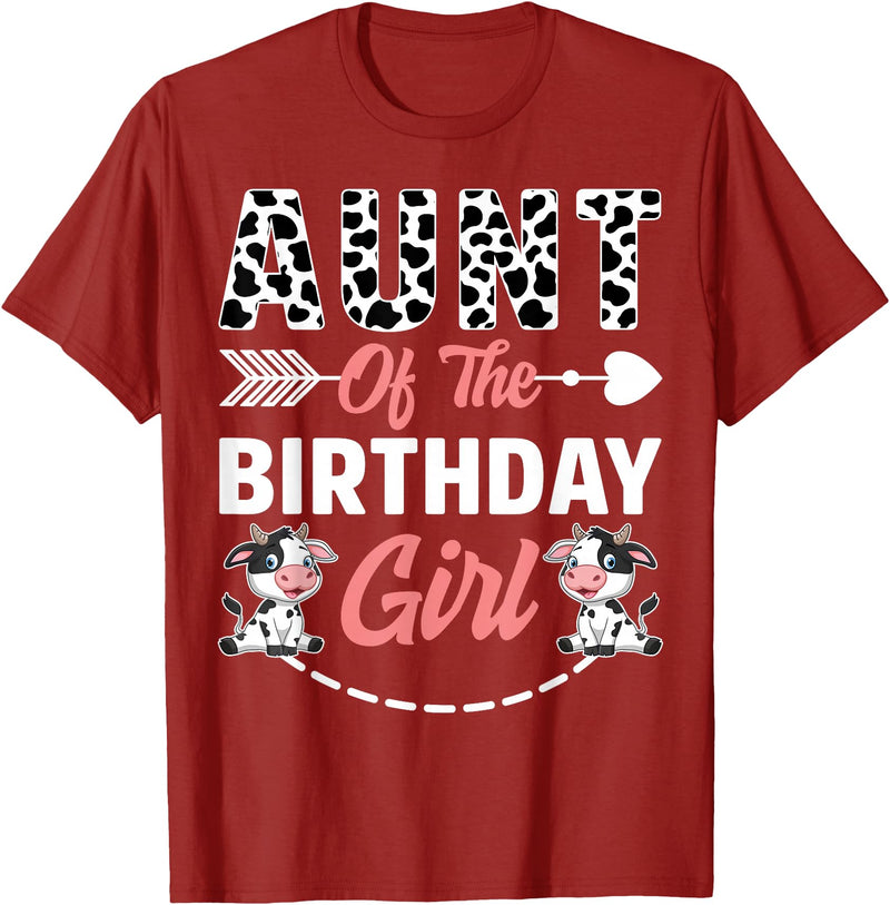 Funny Cow Birthday Family Matching Tee Aunt Of The Birthday Girl Cow Birthday Farm Animal T-Shirt - Cranberry Red