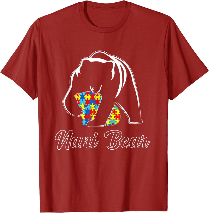 Autism Awareness Nani Bear Puzzle Support Autistic Adults T-Shirt - Cranberry Red