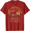 Funny Cute Easily Distracted by Horses Silhoutee Easily Distracted by Horses and Dogs I Like Heart Horse Dog T-Shirt Small - Cranberry Red