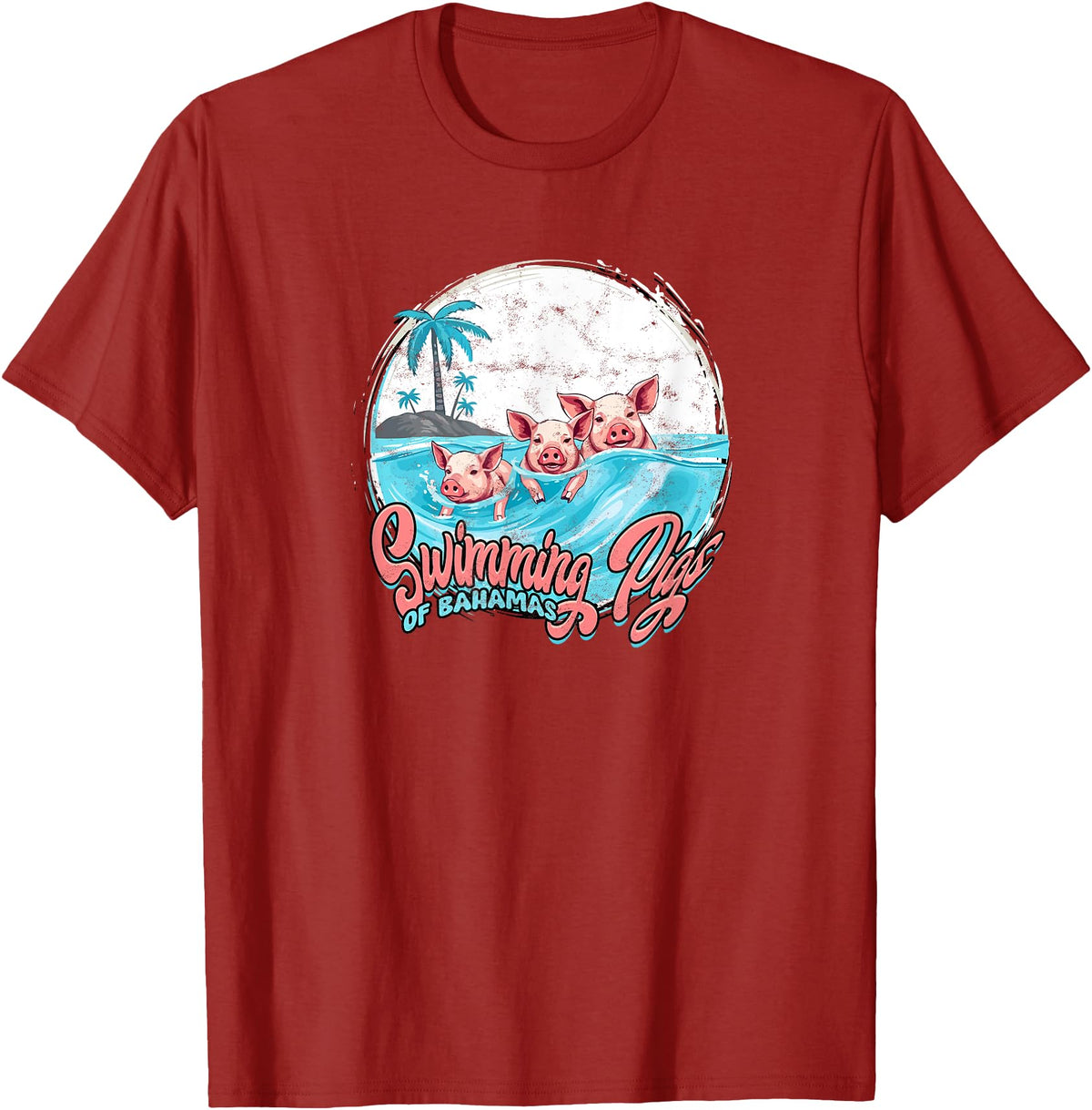 Bahamas Beach Fan Swimming Pigs Bahamas - Fun T-Shirt - Cranberry Red