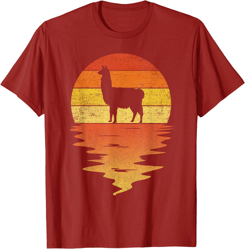 TrendyPull Silhouette Retro Vintage Style Gifts Llama shirt retro sunset 70s vintage Llama T-Shirt - Cranberry Red