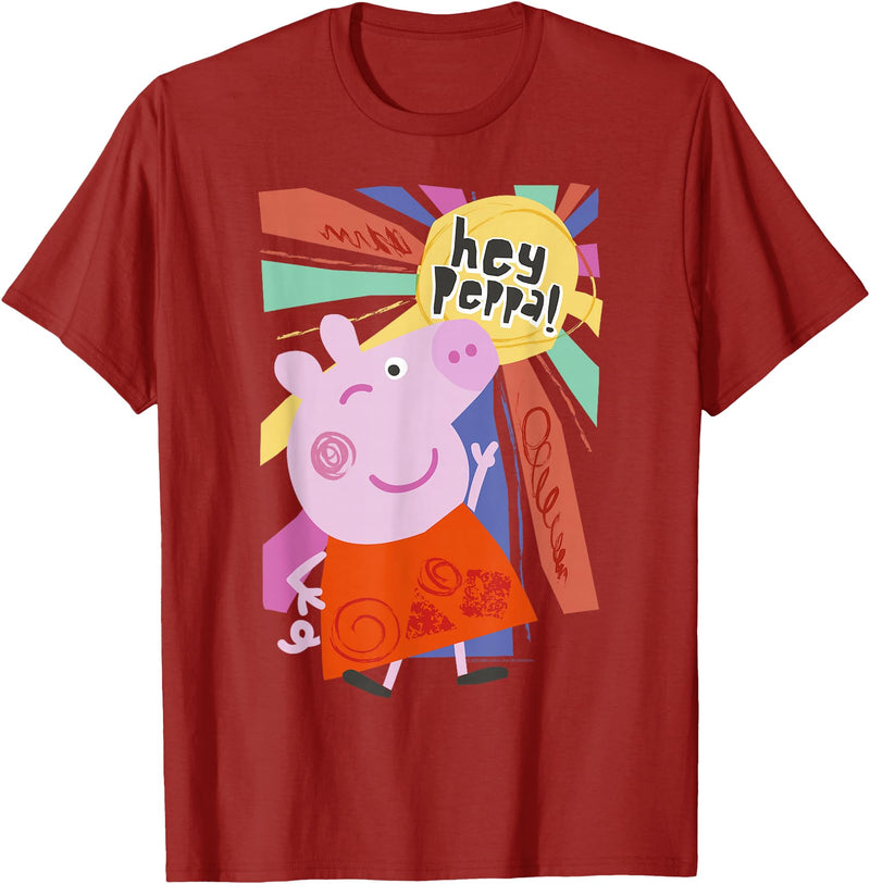Peppa Pig Hey Peppa Colorful Sunshine Striking Pose Portrait T-Shirt - Cranberry Red