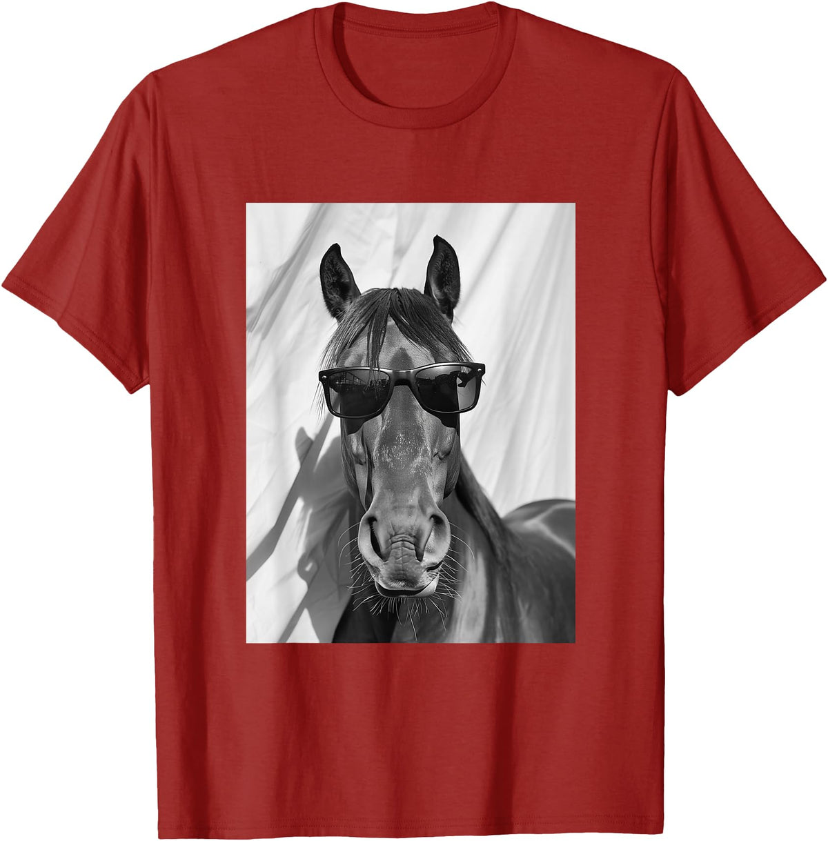 Funny Animal Photography Clothing Co. Cute Horse with Sunglasses Farm Animal Photo Booth T-Shirt - Cranberry Red