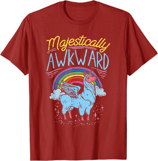 Llama Queen Birthday Party Gift Majestically Awkward Funny Llamacorn Llama Unicorn Rainbow T-Shirt - Cranberry Red