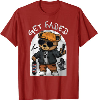 Black Barbershop African American Barber Designs Get Faded Hip Hop Teddy Bear Barber Streetwear Fade Haircut T-Shirt - Cranberry Red