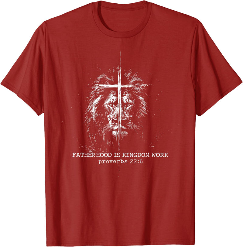 Retro Faith Based Lion Cross Father Day tee Fatherhood is Kingdom Work Retro Faith Based Lion Cross T-Shirt - Cranberry Red