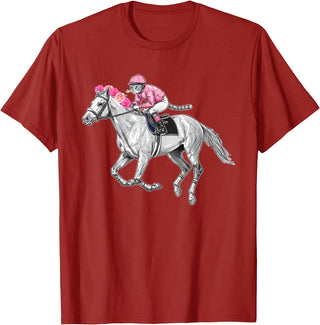 Racehorse and Cat Racer Derby Horse Racing Cat Jockey Funny Race Equestrian Humor T-Shirt - Cranberry Red