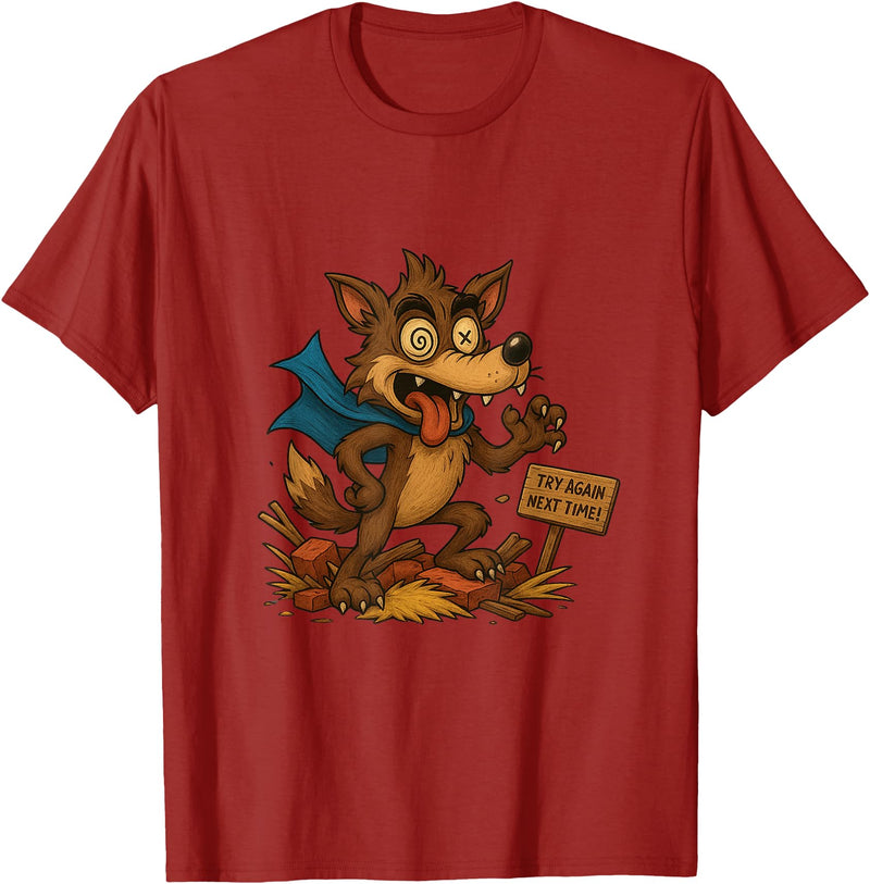 Three Hero Pigs Storytime Legends Bad Wolf in personalized costume 3 Pigs on the back T-Shirt - Cranberry Red