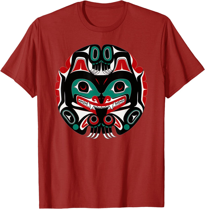Tribal America Alaska Native American Art Tlingit Eagle Tribal Bear Clan T-Shirt - Cranberry Red