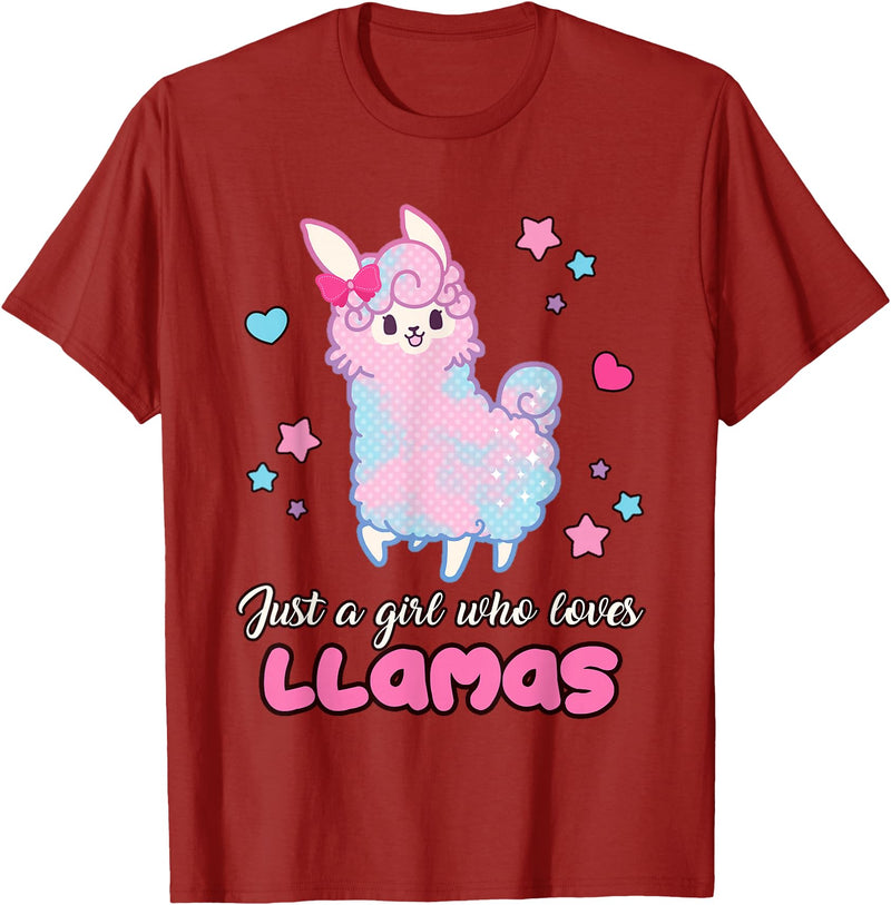 Just A Girl Who Loves Llamas BW Art Llama Girl Shirt Just A Girl Who Loves Llamas Cute T-Shirt - Cranberry Red