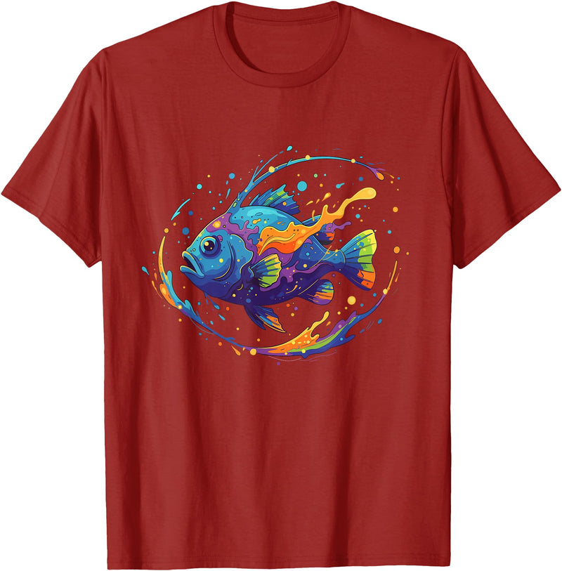 Colorful Tropical Fish Ocean Splash Rainbow Aquarium Fish Ocean Vibes T-Shirt - Cranberry Red