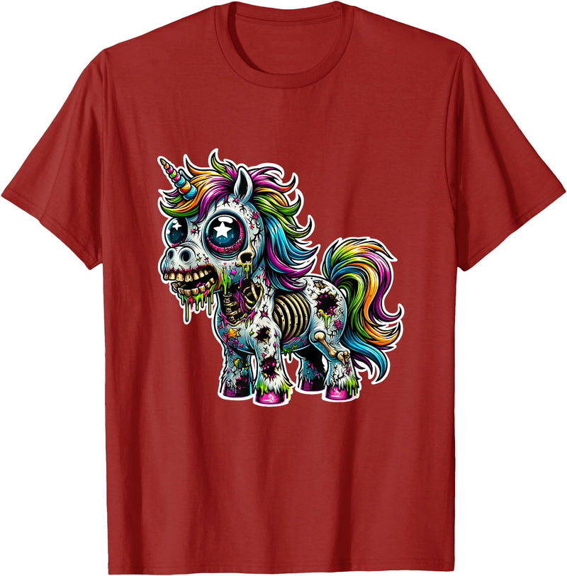 Cool Zombie Horror and Halloween Designs Scary Zombie Unicorn Scary Halloween Horror Monster Design T-Shirt - Cranberry Red