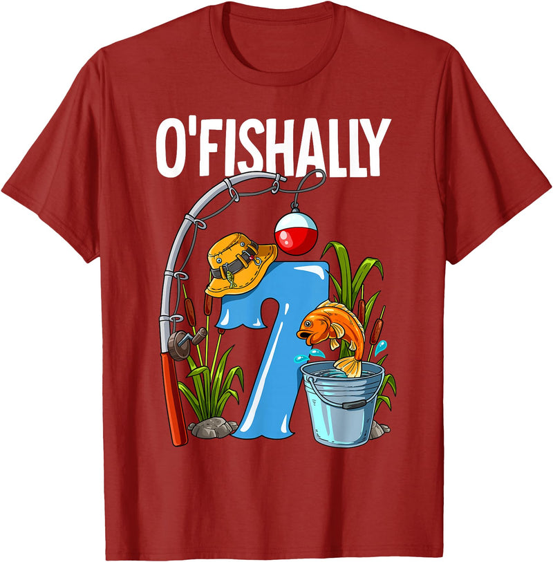 Fishing Theme Birthday Gifts O'fishally 7 Years Old 7th Birthday Fishing T-Shirt - Cranberry Red