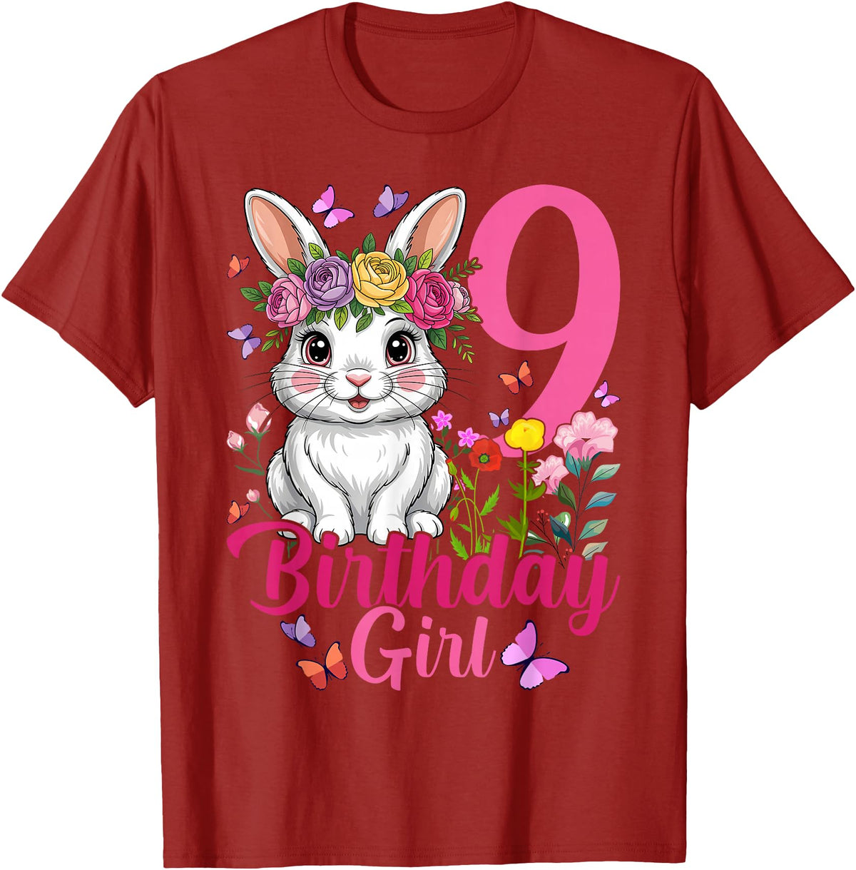 9th Birthday Rabbit Bunny Nine Finally 9 Birthday Bunny T-Shirt in Cranberry Red
