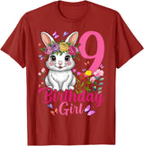 9th Birthday Rabbit Bunny Nine Finally 9 Birthday Bunny T-Shirt in Cranberry Red