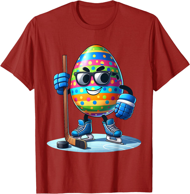 Easter Hockey Lovers Eggs Egg Bunny Rabbits Men Women Boys T-Shirt in Cranberry Red