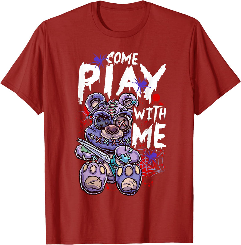 Halloween Gifts & Halloween Shirts by NLTS Scary Killer Teddy Bear Pastel Goth Style Creepy Kawaii T-Shirt - Cranberry Red