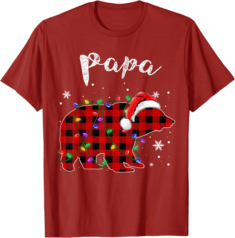 Red Plaid Papa Bear Buffalo Matching Family Pajama Christmas T-Shirt - Cranberry Red