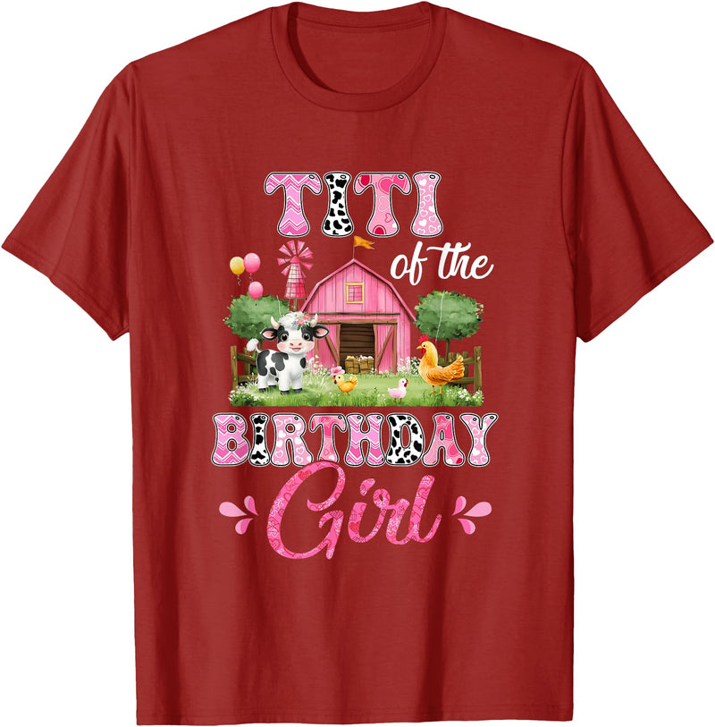 Cow First Birthday Girl Family Titi Of The Birthday Girl 1St Birthday Cow Farm Family T-Shirt - Cranberry Red