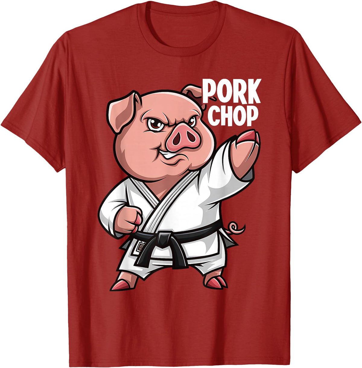 Pig Lover Gift Co. Pig Karate Pork Chop Funny Hog Swine Pun Men Boys Kids Women T-Shirt - Cranberry Red