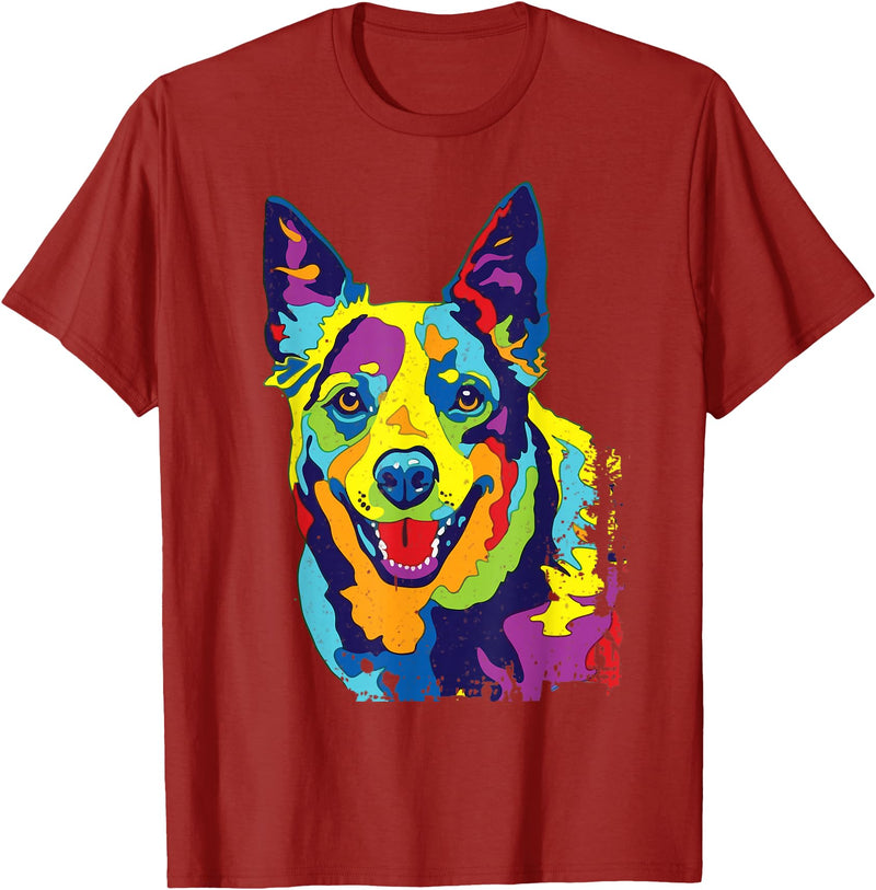 Funny Dog Lover Shirts Cattle Dog Shirt Funny Australian Cattle Dog Pop-Art Shirt T-Shirt - Cranberry Red
