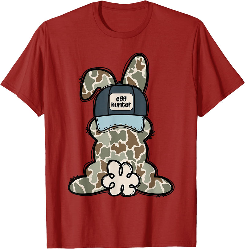 Funny Bunny Egg Hunter Rabbit Lovers Happy Easter Camouflage T-Shirt in Cranberry Red