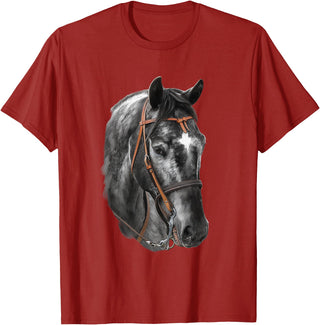 Horse Craze Tees Happy Vibes Black Horse Side View T-Shirt - Cranberry Red