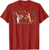 Medieval Rabbit & Dog Sword Fighting Cute Vintage Retro T-Shirt in Cranberry Red