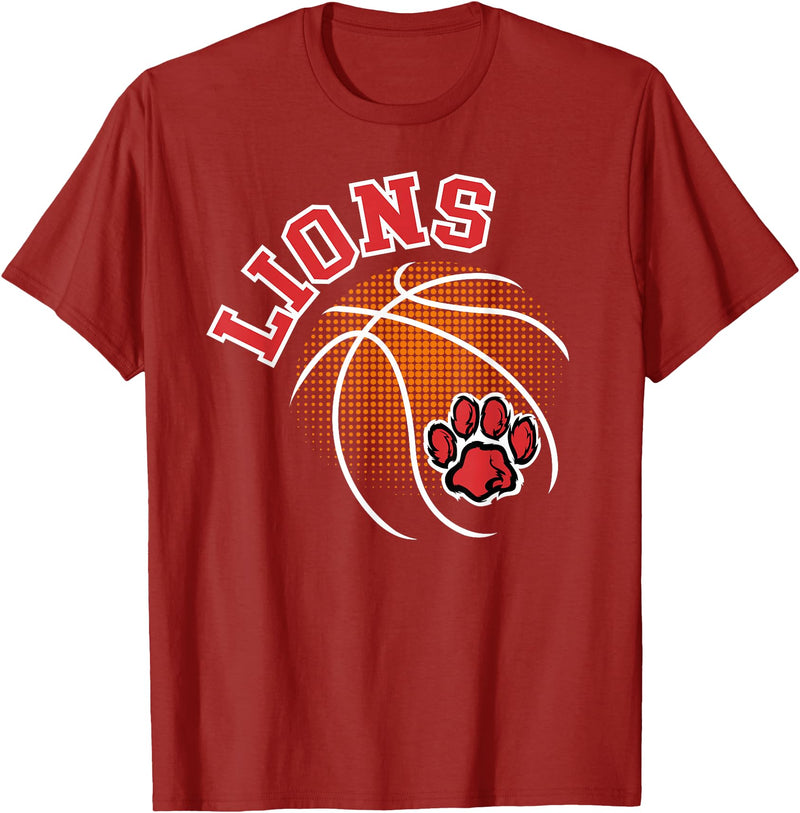 LIONS TEES CO Lions Basketball Red Lion Pride School Spirit Lion Mascot T-Shirt - Cranberry Red
