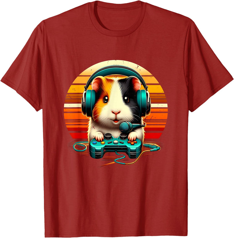 Guinea Pig Gamer Video Gaming Headphone Guinea Pig Gamer Video Gaming Animal Headphone Gamepad T-Shirt - Cranberry Red