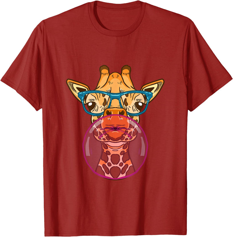 BoredKoalas Giraffe Giraffe Glases Bubblegum Funny Animal Chewing Gum Girls T-Shirt - Cranberry Red