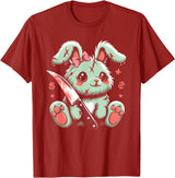 Creepy Cute Bunny Rabbit Alt Goth Grunge Horror Aesthetic T-Shirt (Black) in Cranberry Red